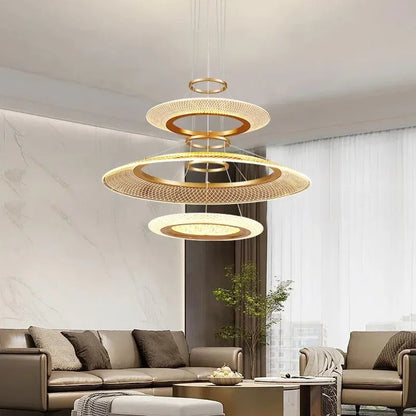 Single 15.7 in (40 cm) spiral ring chandelier in polished gold