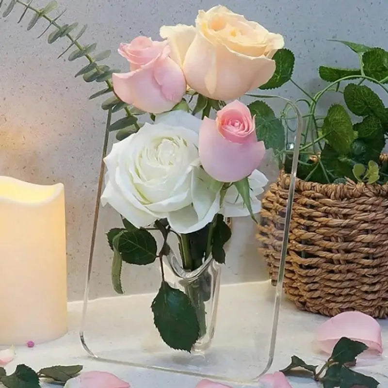 Transparent acrylic frame art vase for desktop bookshelf display