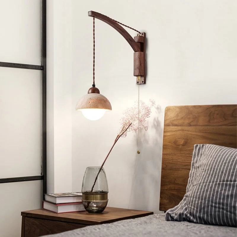 travertine stone wall sconce, side profile showing mounting depth