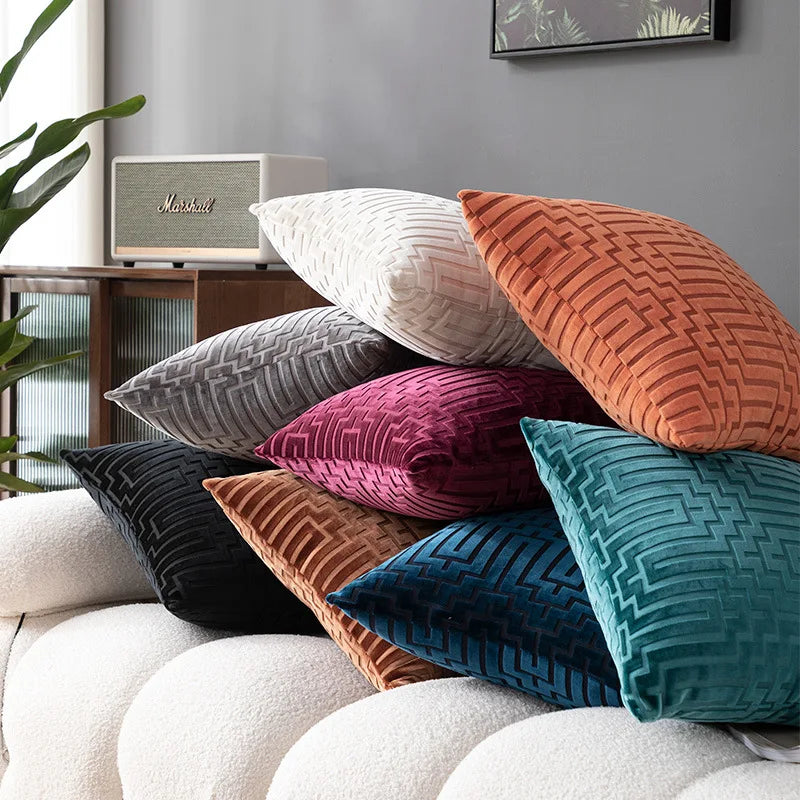 Geometric Velvet Throw Pillow Cover — detail