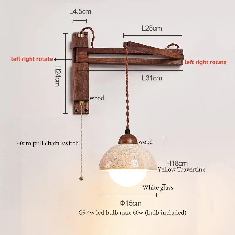 Wabi-Sabi Travertine Swing Arm Wall Sconce