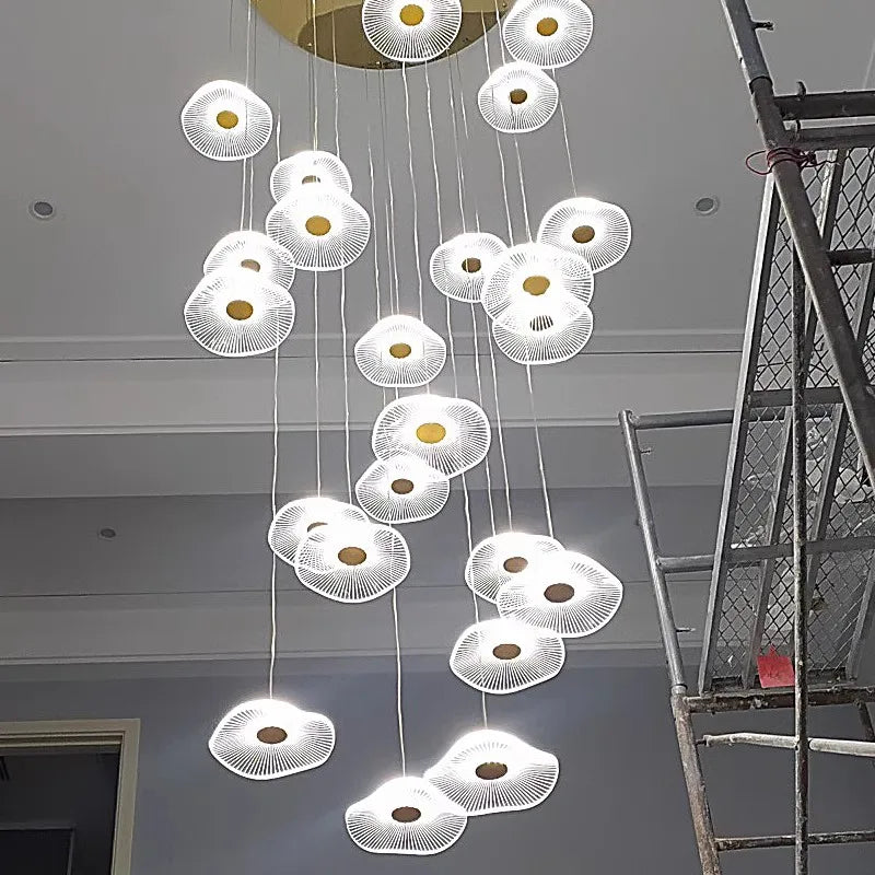 Silver finish cascade chandelier with falling acrylic light rods