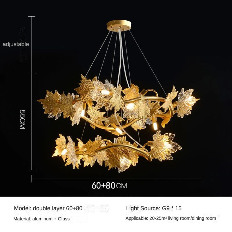 Maple leaf chandelier rated for 90 to 260V with included bulbs