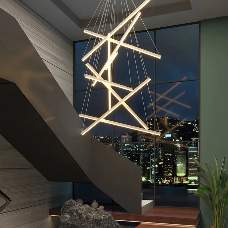 Black metal cascade chandelier with seven pendants and remote control dimming