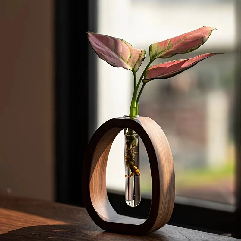 Solid wood flower insert mini hydroponic water vase display
