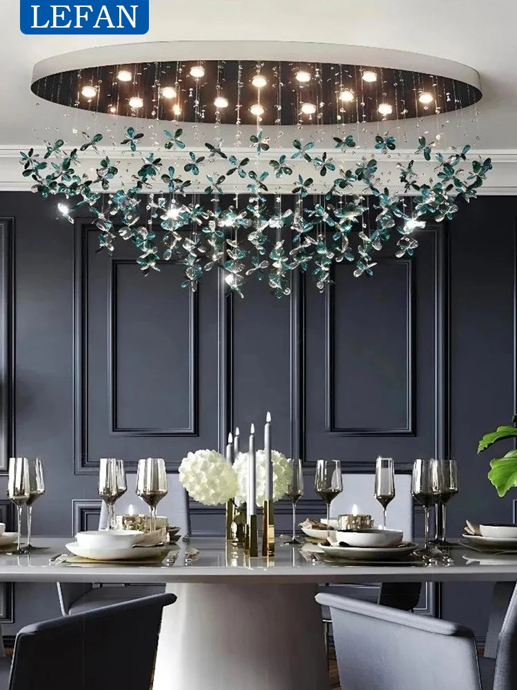Creative oval crystal chandelier on a forged iron oval frame
