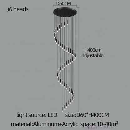 Twelve head Nordic chandelier, 15.7 inches wide with a 118.1 inch drop