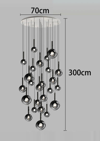 Cascade chandelier with ironware canopy and app controlled dimming
