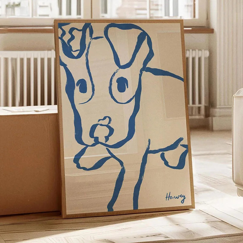Funny Retro Dog Illustration Canvas Wall Art