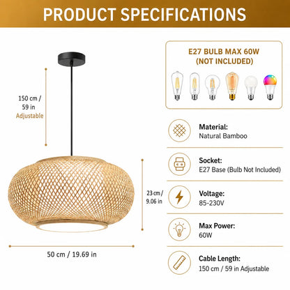 Natural bamboo chandelier lighting 10 to 15 square metres, 90 to 260V