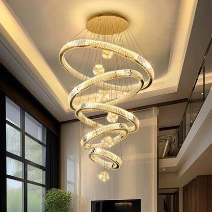 Two ring crystal chandelier in gold for a lower ceiling height