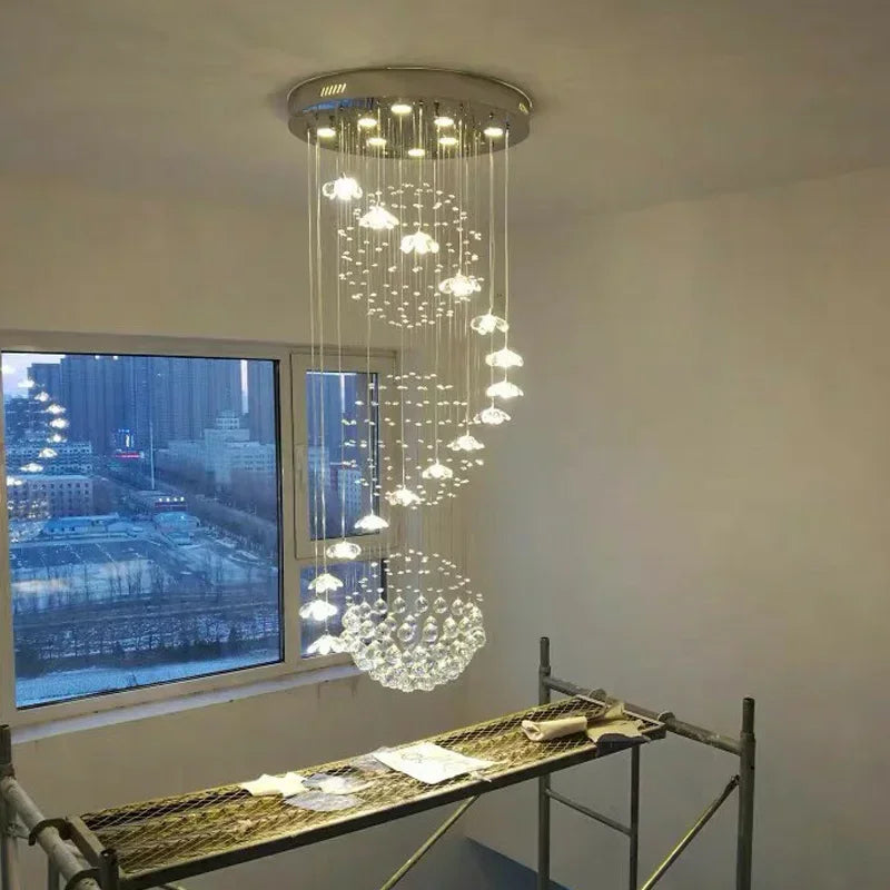 Eighteen flower crystal chandelier with a 70.9 in (180 cm) tall drop